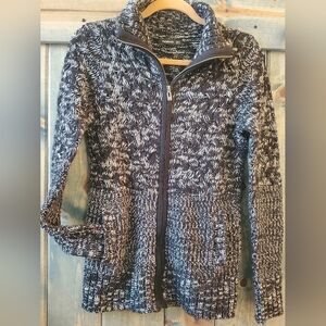 PattyBoutik Black & White Marled Zip Cardigan With Pockets